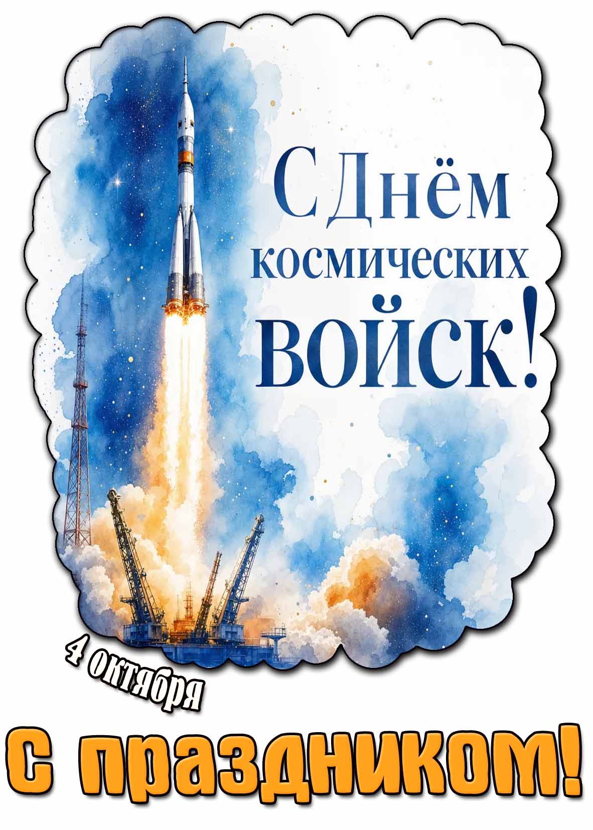 Открытка 4 октября - С днём Космических войск! С праздником!
