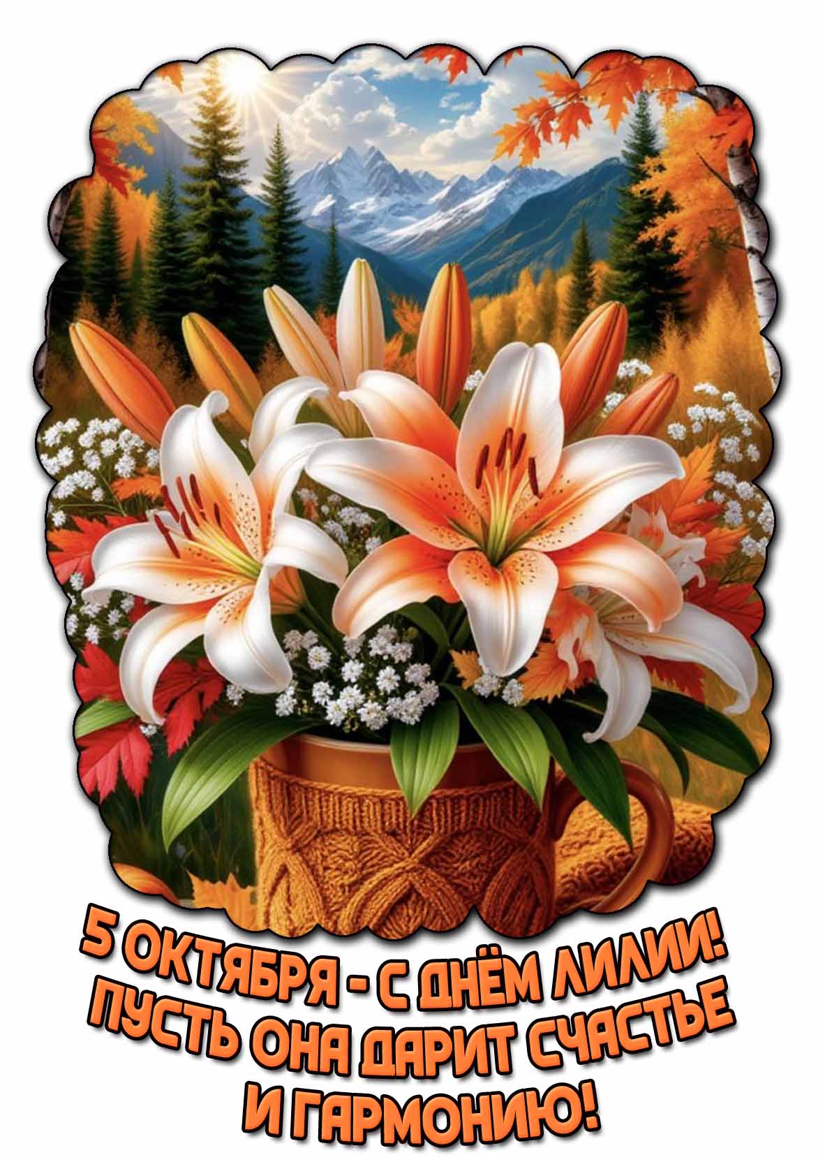 Осенняя открытка 5 октября - с днём лилии! Пусть она дарит счастье и гармонию!