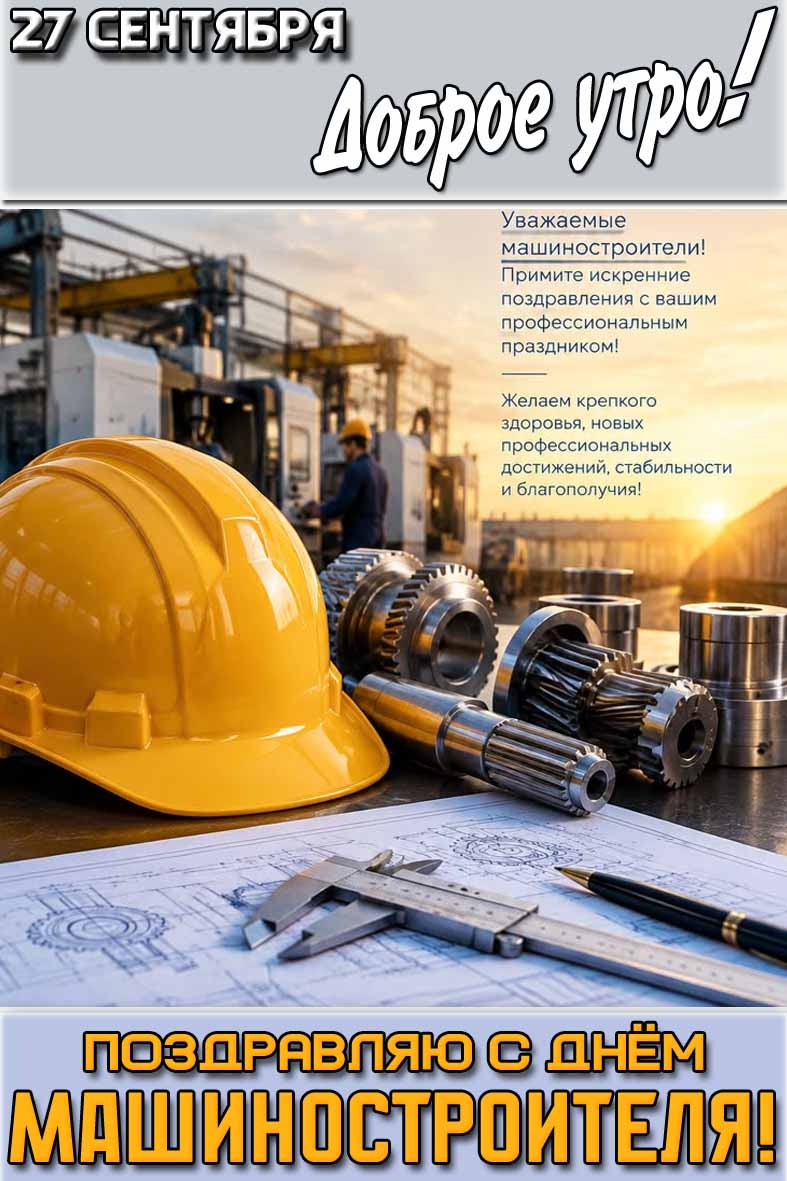 Картинка с пожеланиями "27 сентября доброе утро! Поздравляю с днём машиностроителя!"