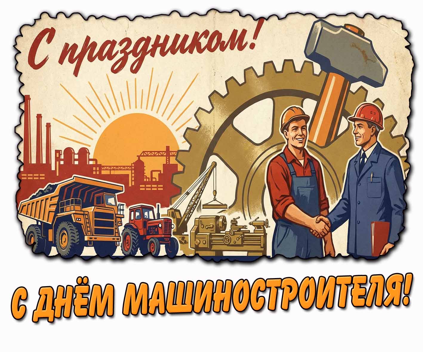 Советская открытка "С днём машиностроителя! С праздником!"