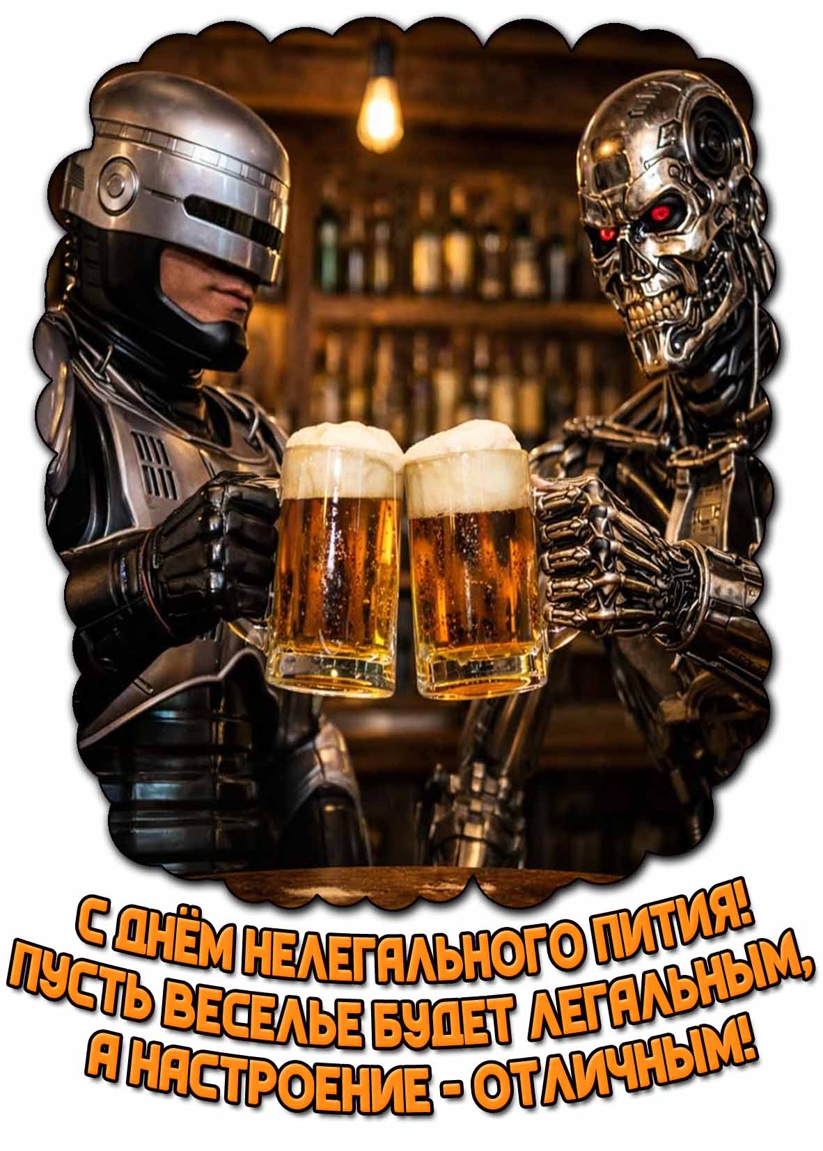 Прикольная открытка "С днём нелегального пития! Пусть веселье будет легальным, а настроение - отличным!"