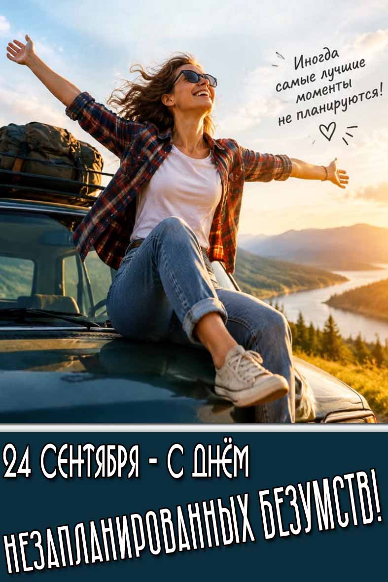 Открытка 24 сентября - с днём незапланированных безумств! Иногда самые лучшие моменты не планируются!