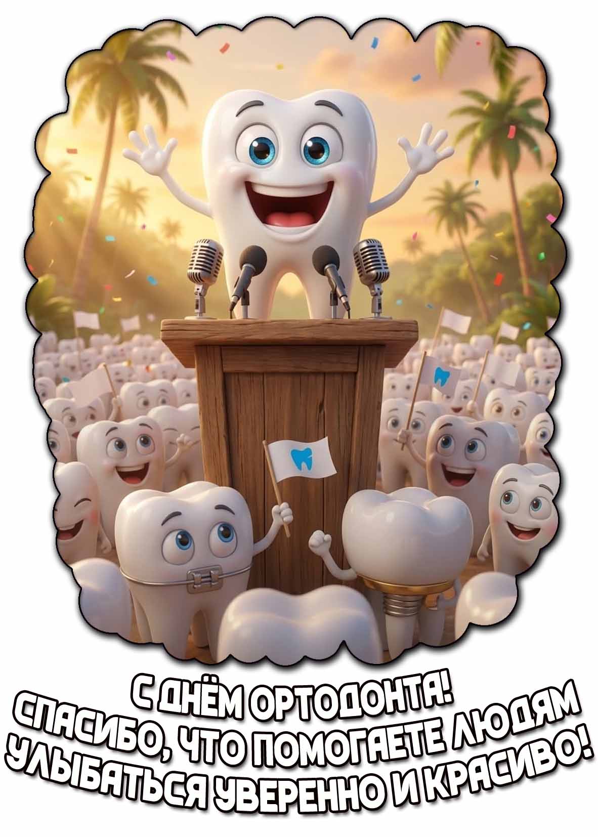 Открытка "С днём ортодонта! Спасибо, что помогаете людям улыбаться уверенно и красиво!"