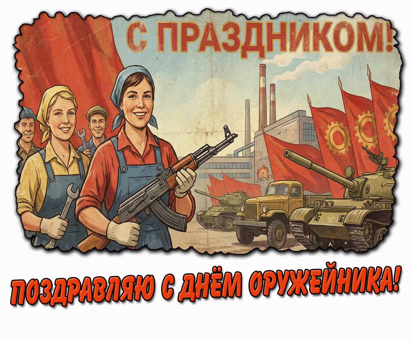 Советская картинка "Поздравляю с днём оружейника! С праздником!"