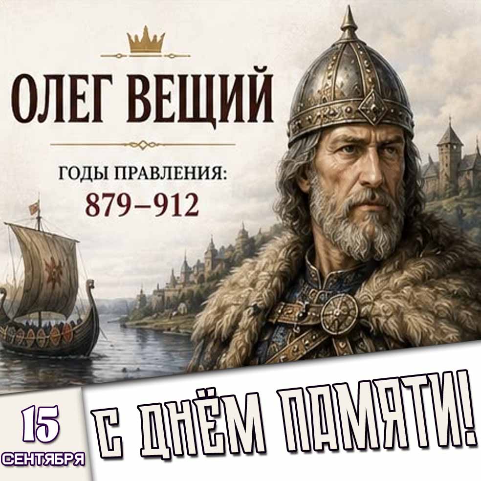 Открытка 15 сентября - Олег вещий! Годы правления : 879-912! С днём памяти!