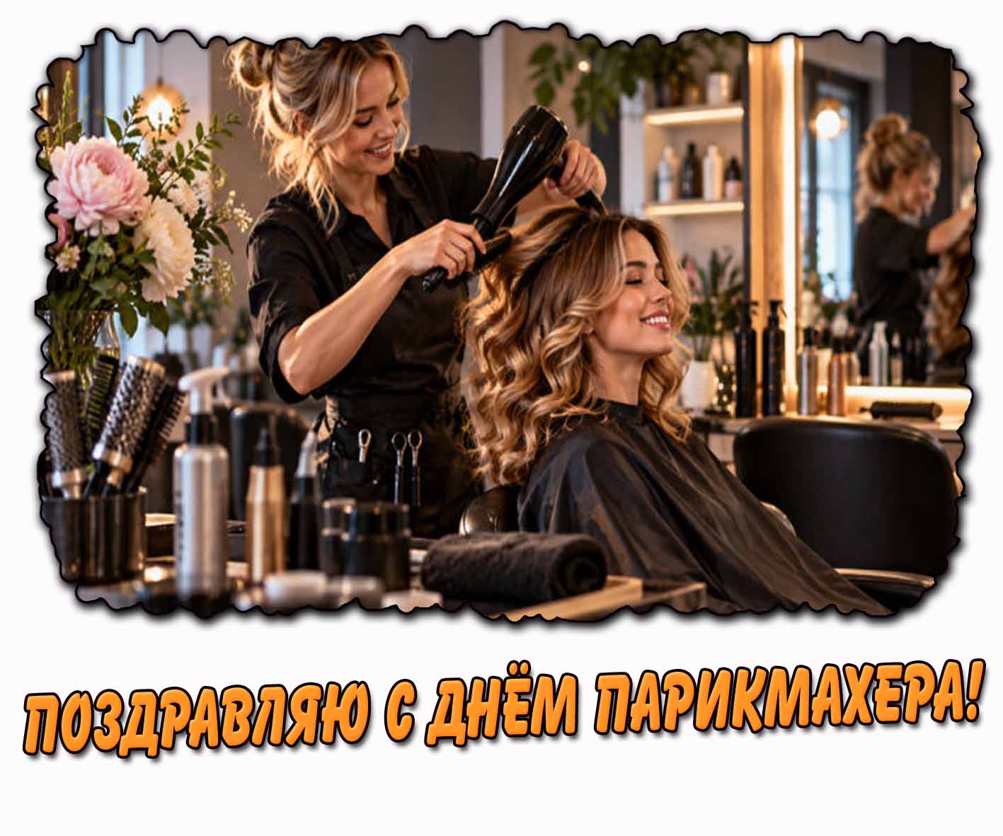 Стильная картинка "Поздравляю с днём парикмахера!"