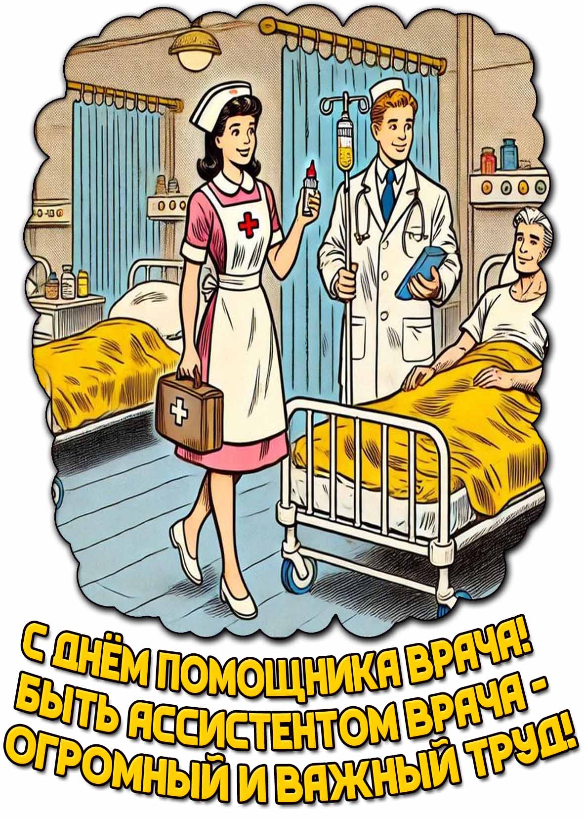 Открытка "С днём помощника врача! Быть ассистентом врача - огромный и важный труд!"
