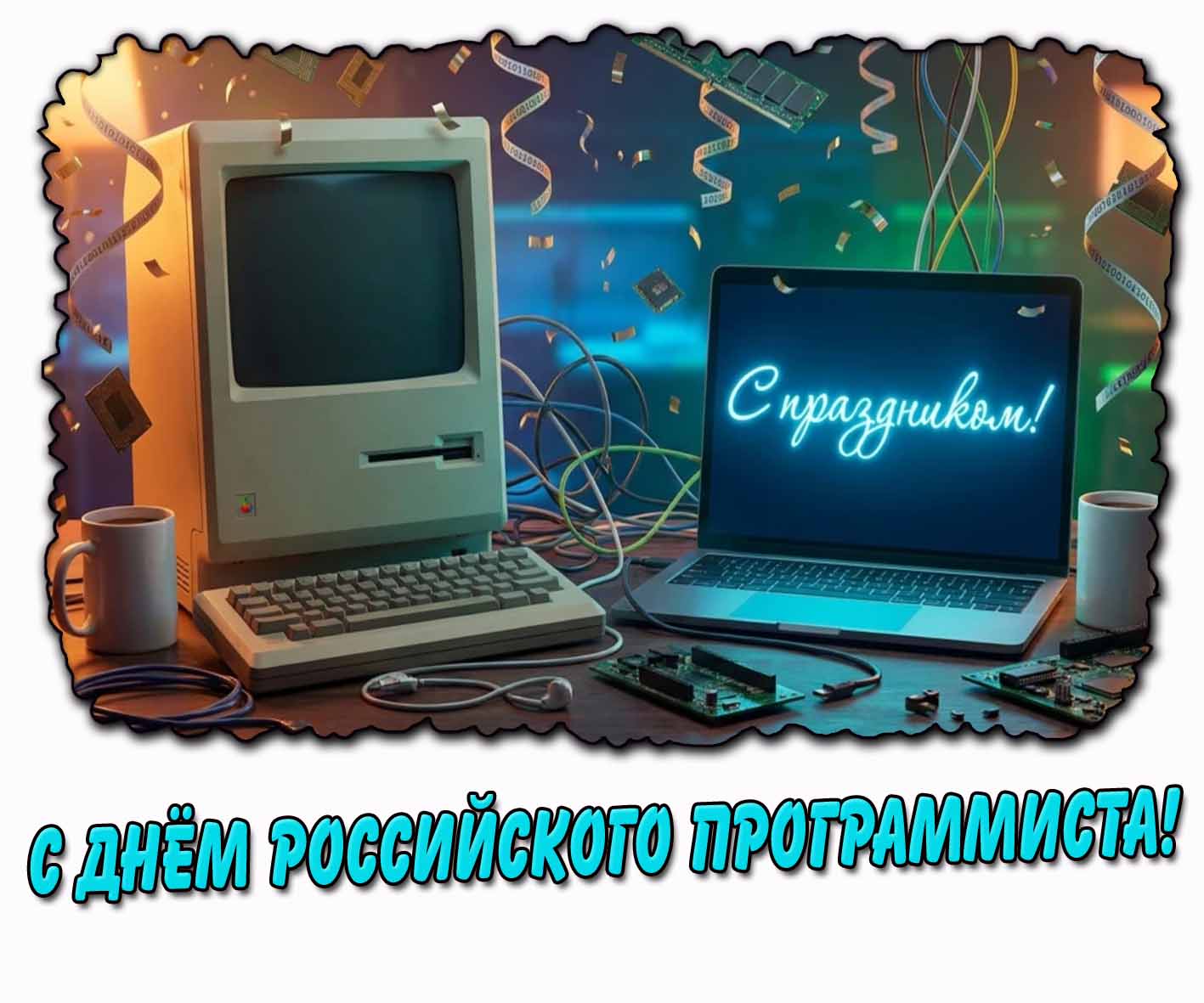 Ретро открытка "С днём российского программиста! С праздником!"