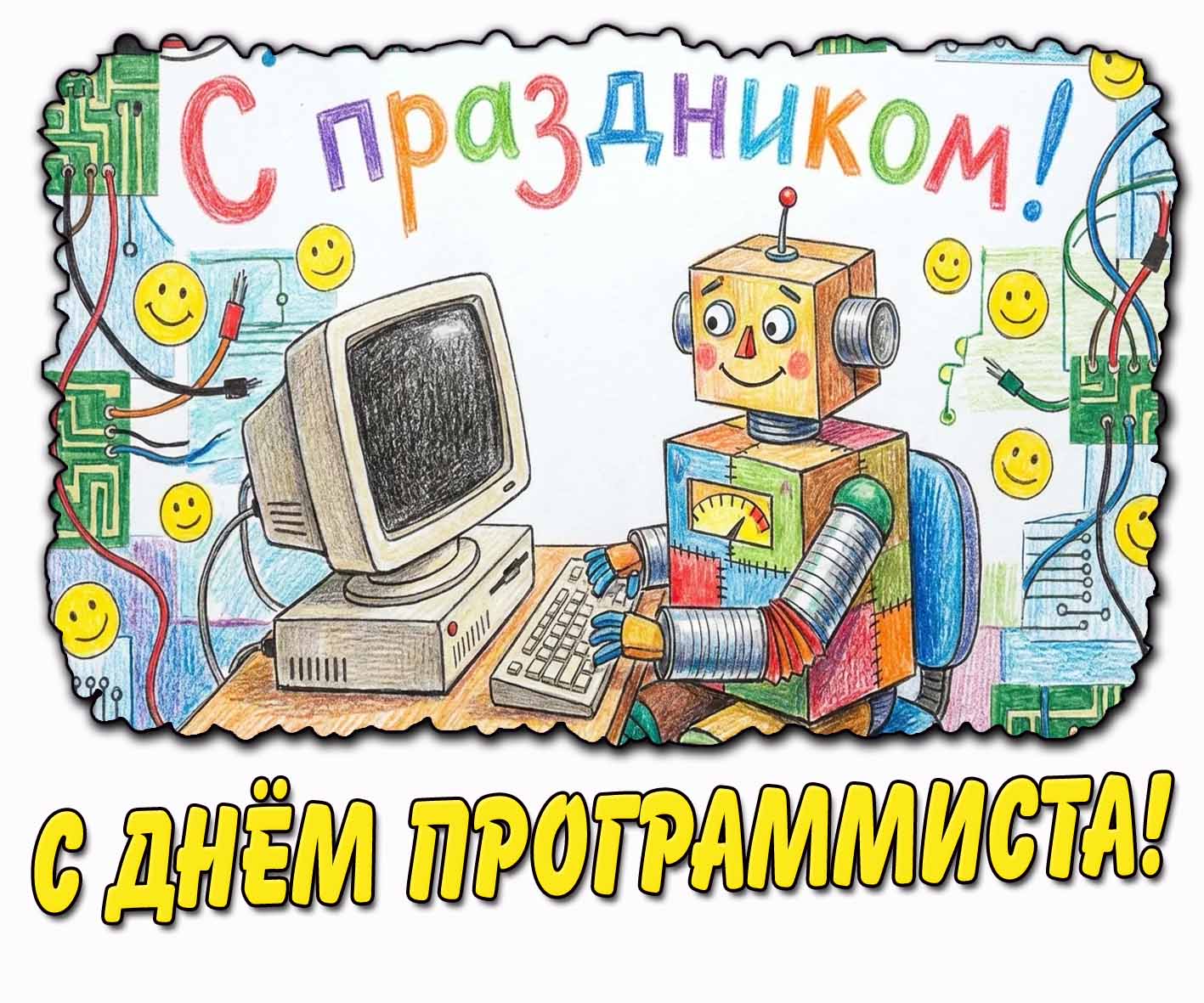 Прикольная детская картинка "С днём программиста! С праздником!"