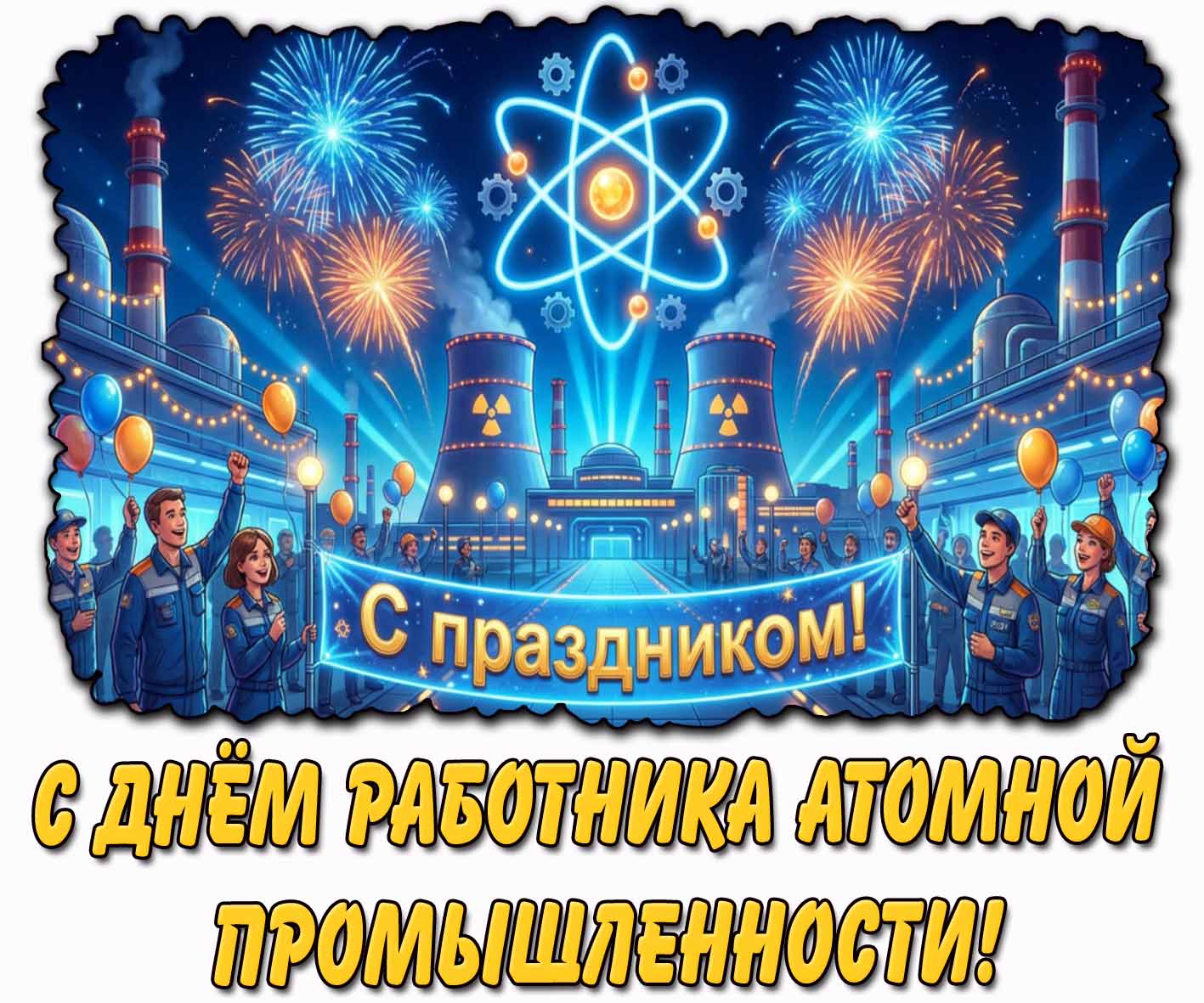 Красивая открытка "С днём работника атомной промышленности! С праздником!"