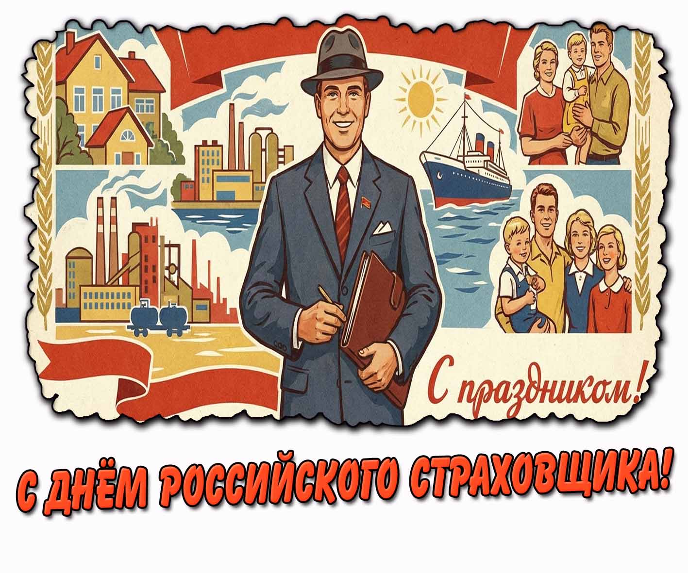 Советская открытка "С днём российского страховщика! С праздником!"