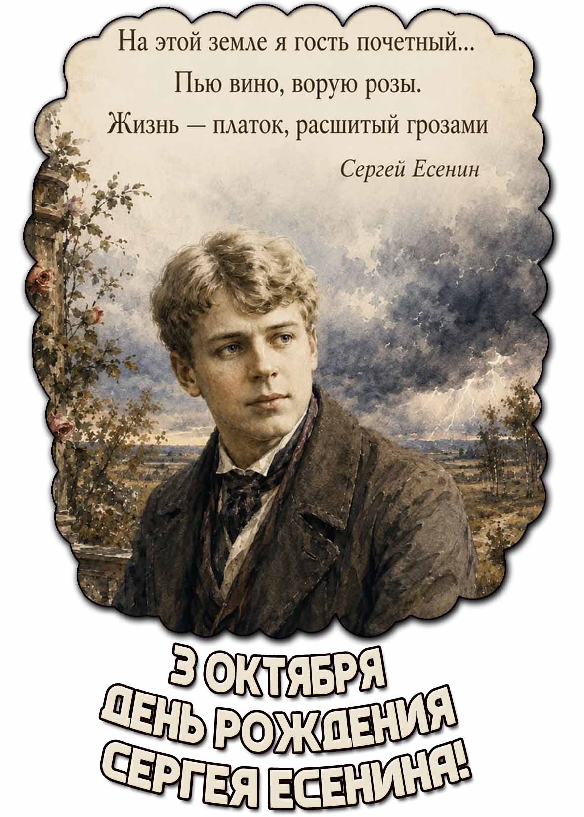 3 октября - день рождения Сергея Есенина! - открытка с цитатой