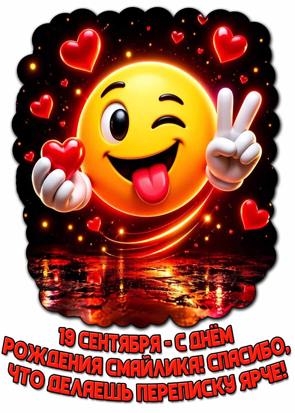 Открытка 19 сентября - с днём рождения смайлика! Спасибо, что делаешь переписку ярче!