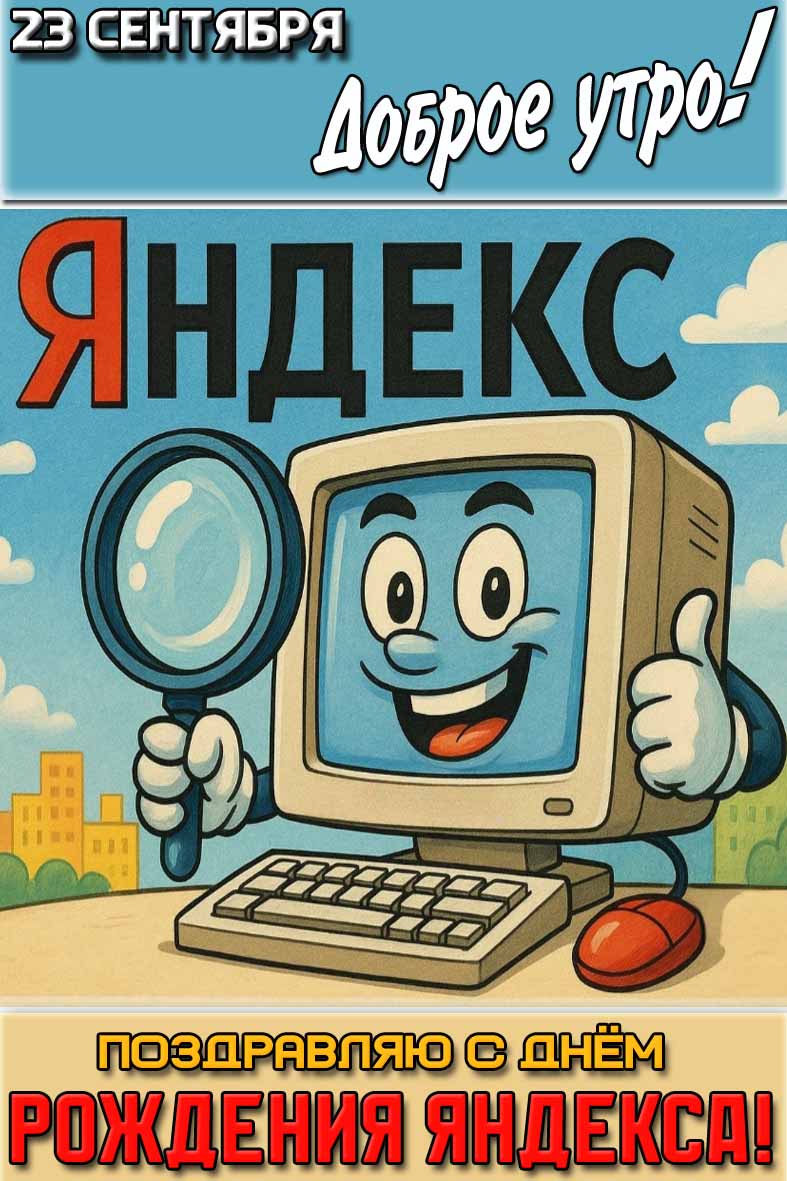 Прикольная картинка "23 сентября доброе утро! Поздравляю с днём рождения Яндекса!"