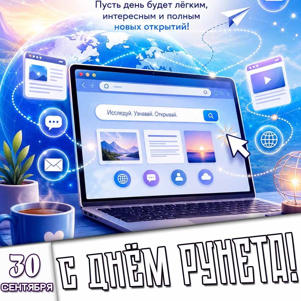 Стильная картинка 30 сентября - с днём интернета! Пусть день будет лёгким, интересным и полным новых открытий!
