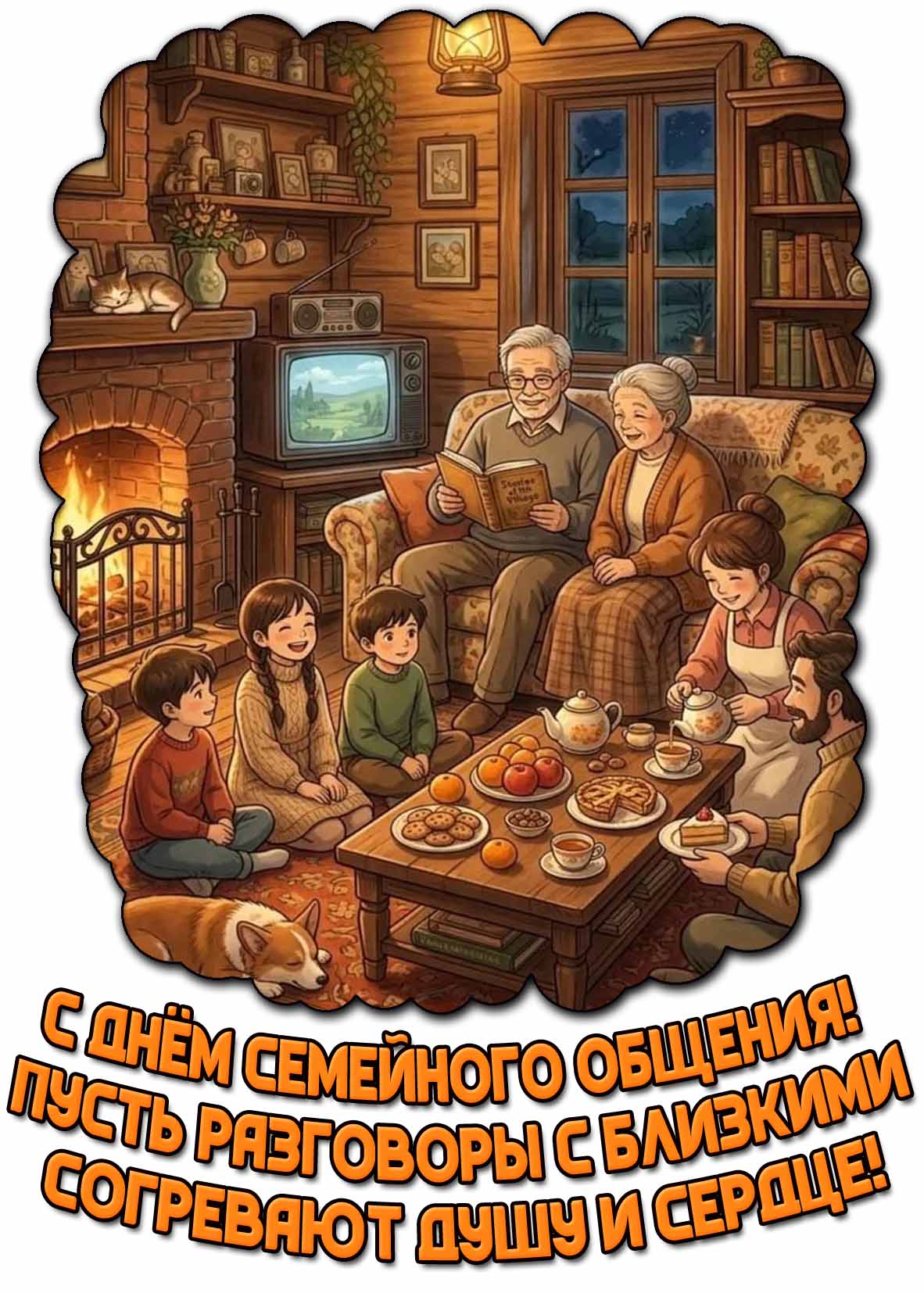 Открытка "С днём семейного общения! Пусть разговоры с близкими согревают душу и сердце!"