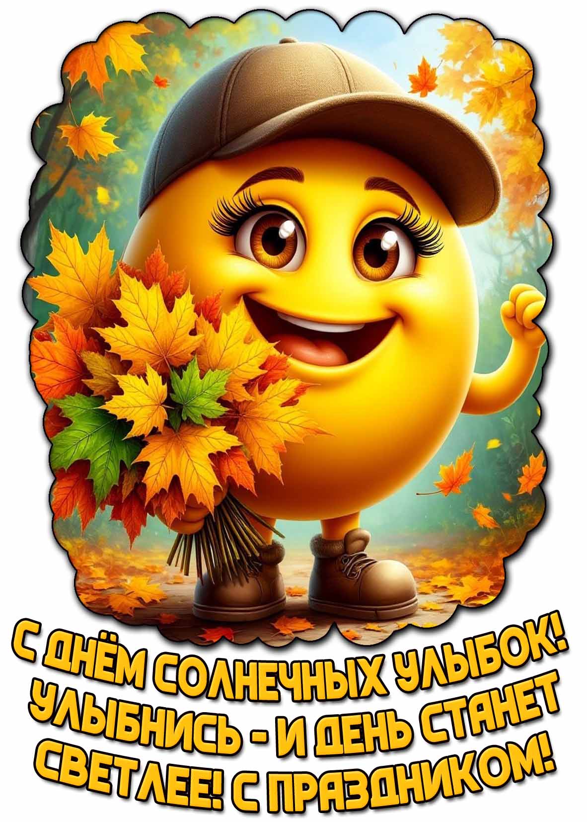 Осенняя открытка "С днём солнечных улыбок! Улыбнись — и день станет светлее! С праздником! "