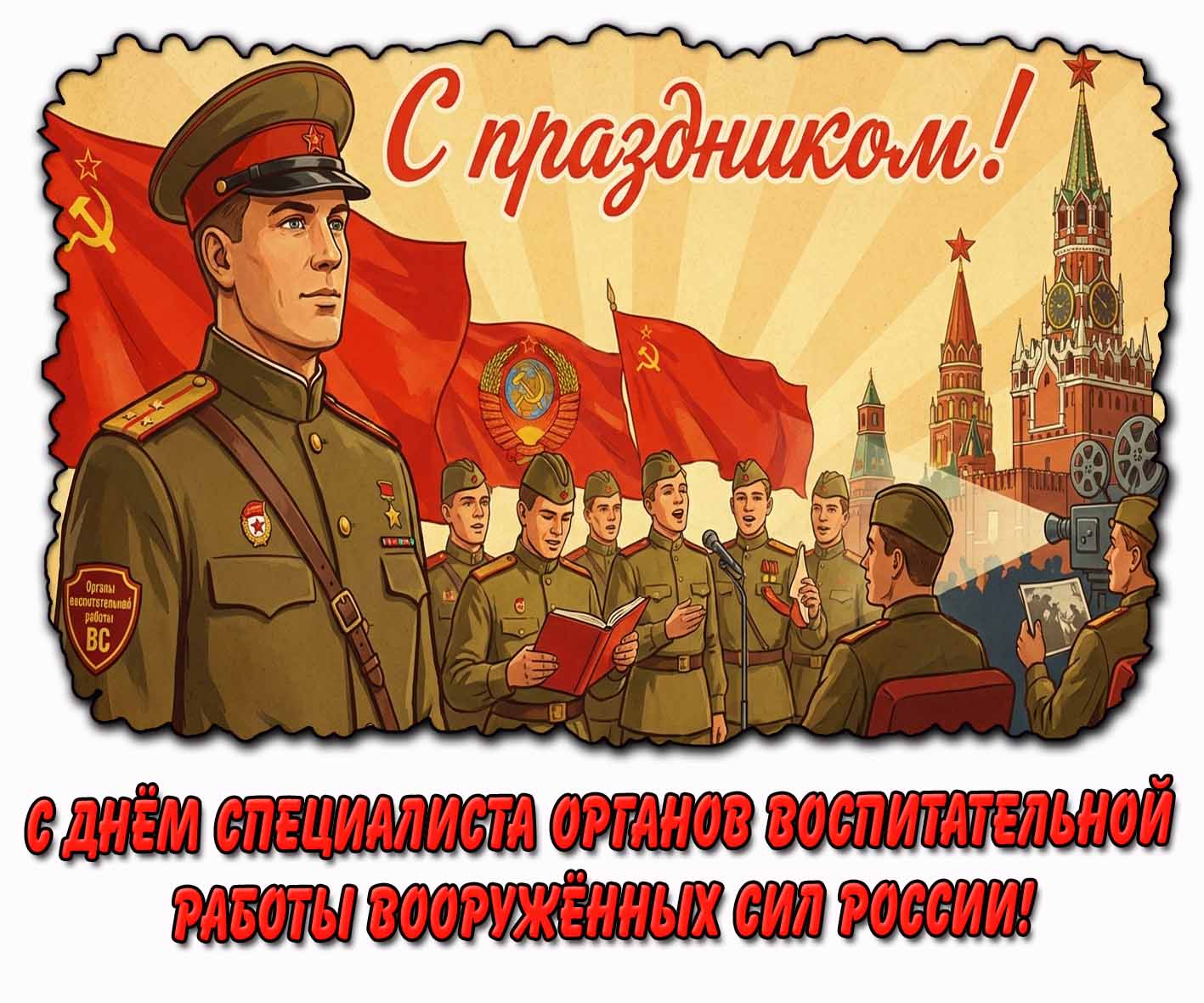 Советская открытка "С днём специалиста органов воспитательной работы Вооружённых сил России! С праздником!"