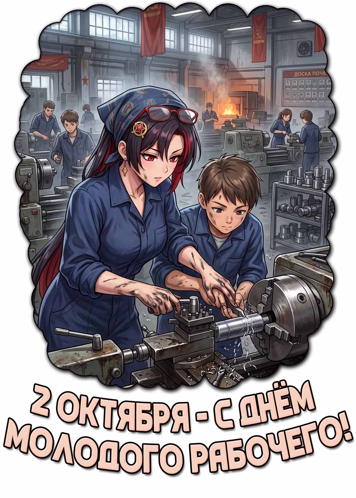 Открытка 2 октября - с днём молодого рабочего!
