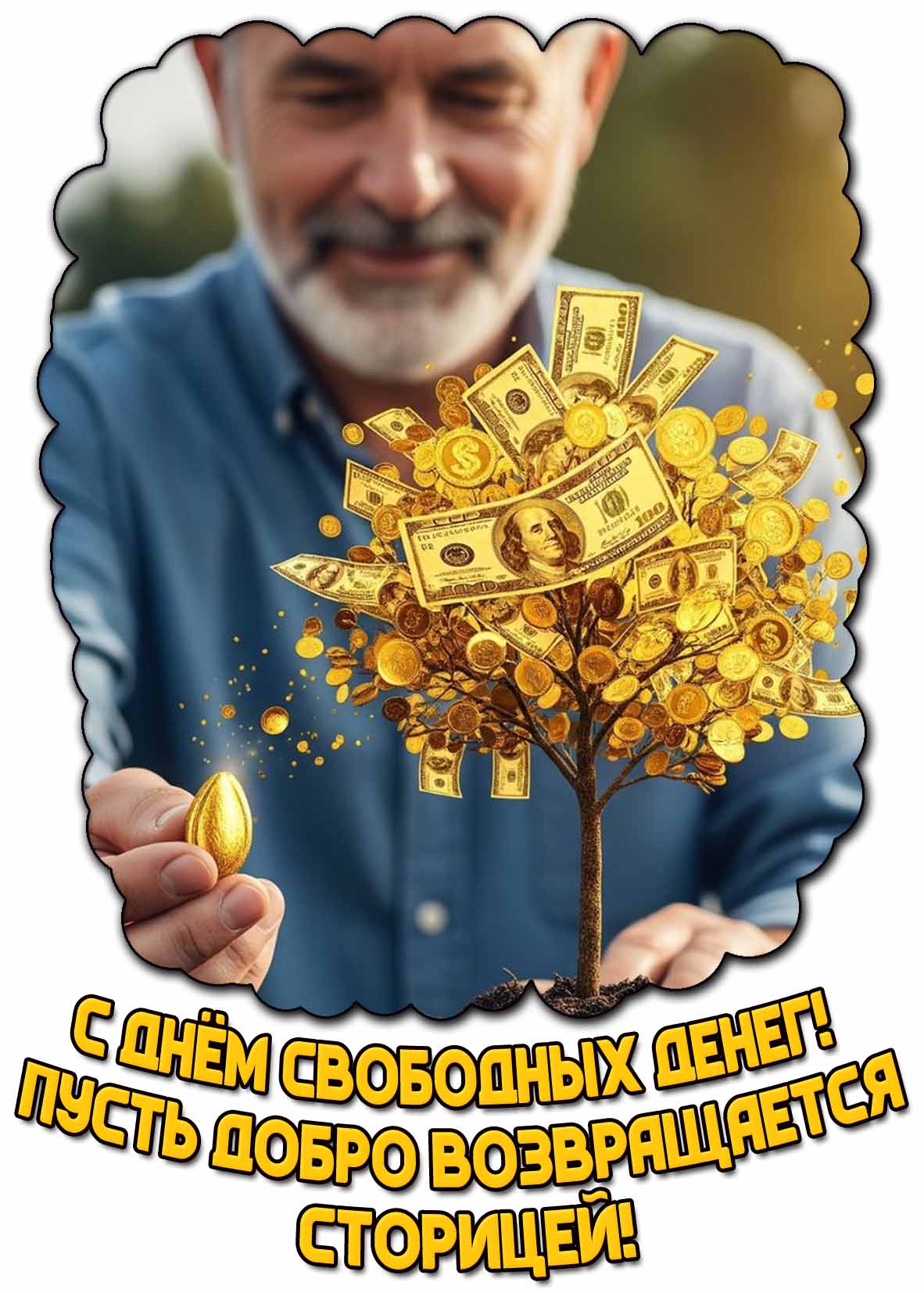 Открытка "С днём свободных денег! Пусть добро возвращается сторицей!"