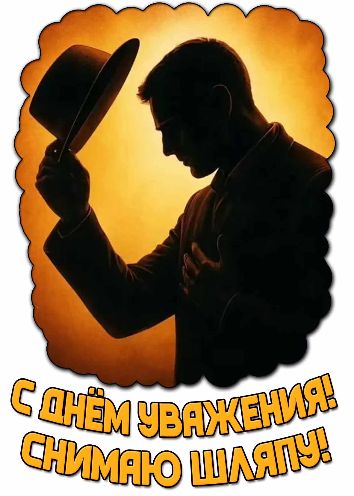 Открытка "С днём уважения! Снимаю шляпу!"