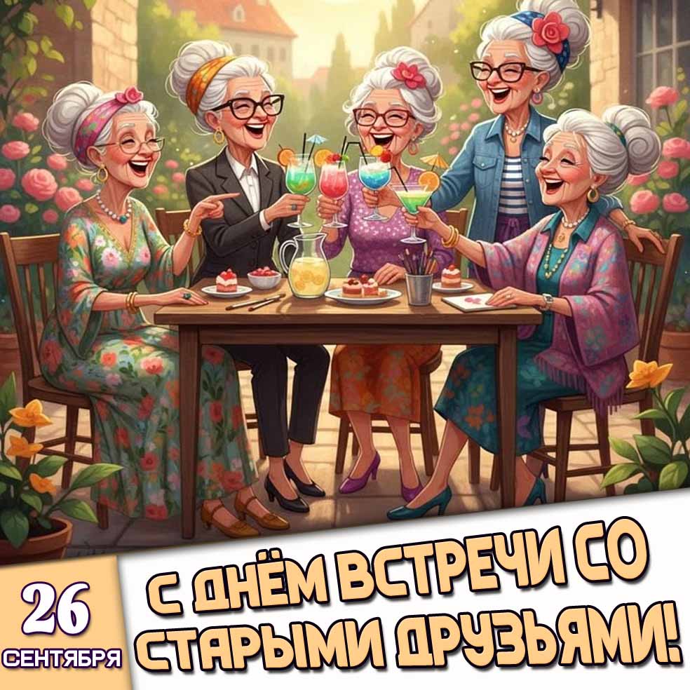 Прикольная картинка для подруги к 26 сентября - с днём встречи со старыми друзьями!