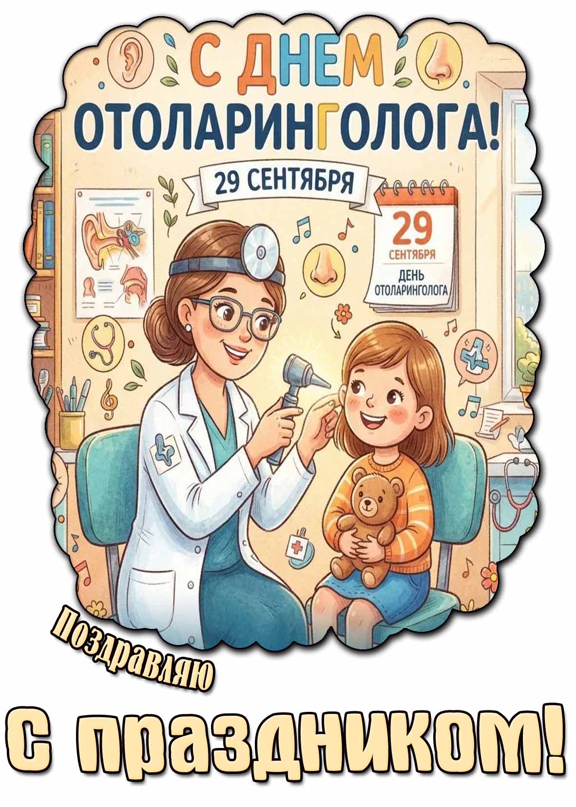 Детская картинка 29 сентября - с днём отоларинголога! Поздравляю с праздником!