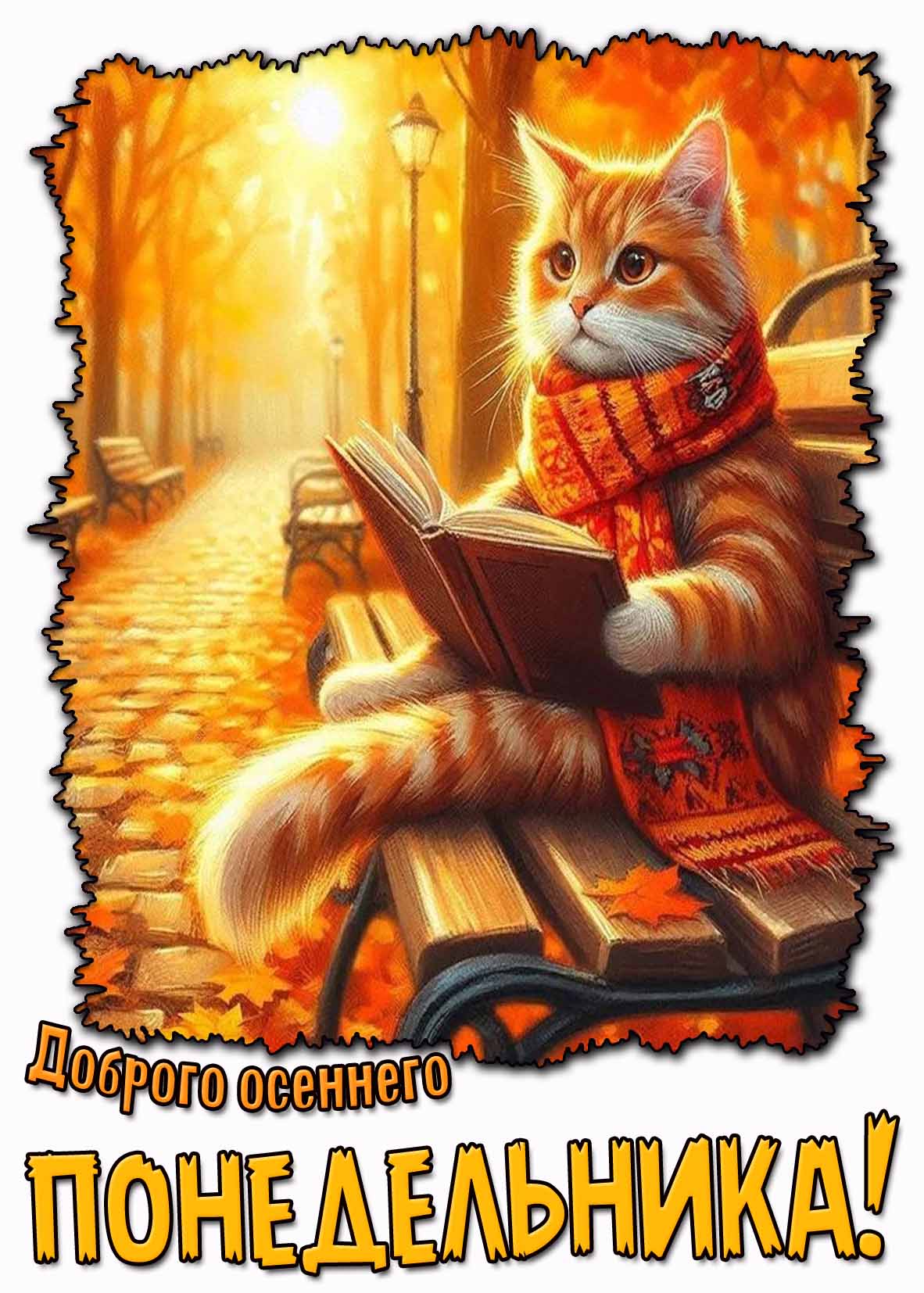 Доброго осеннего понедельника! - прикольная открытка с котом