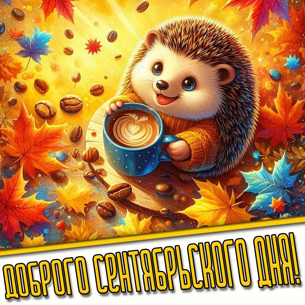 Доброго сентябрьского дня! - прикольная открытка с ёжиком