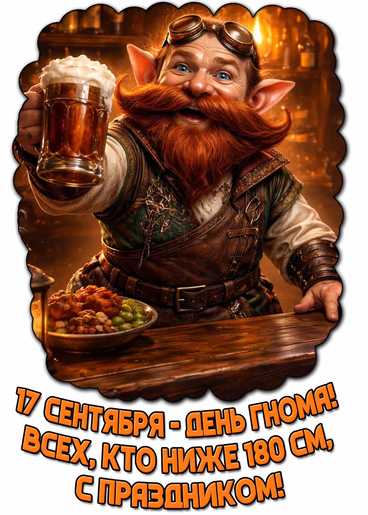 Смешная открытка 17 сентября - день гнома! Всех, кто ниже 180 см, с праздником!