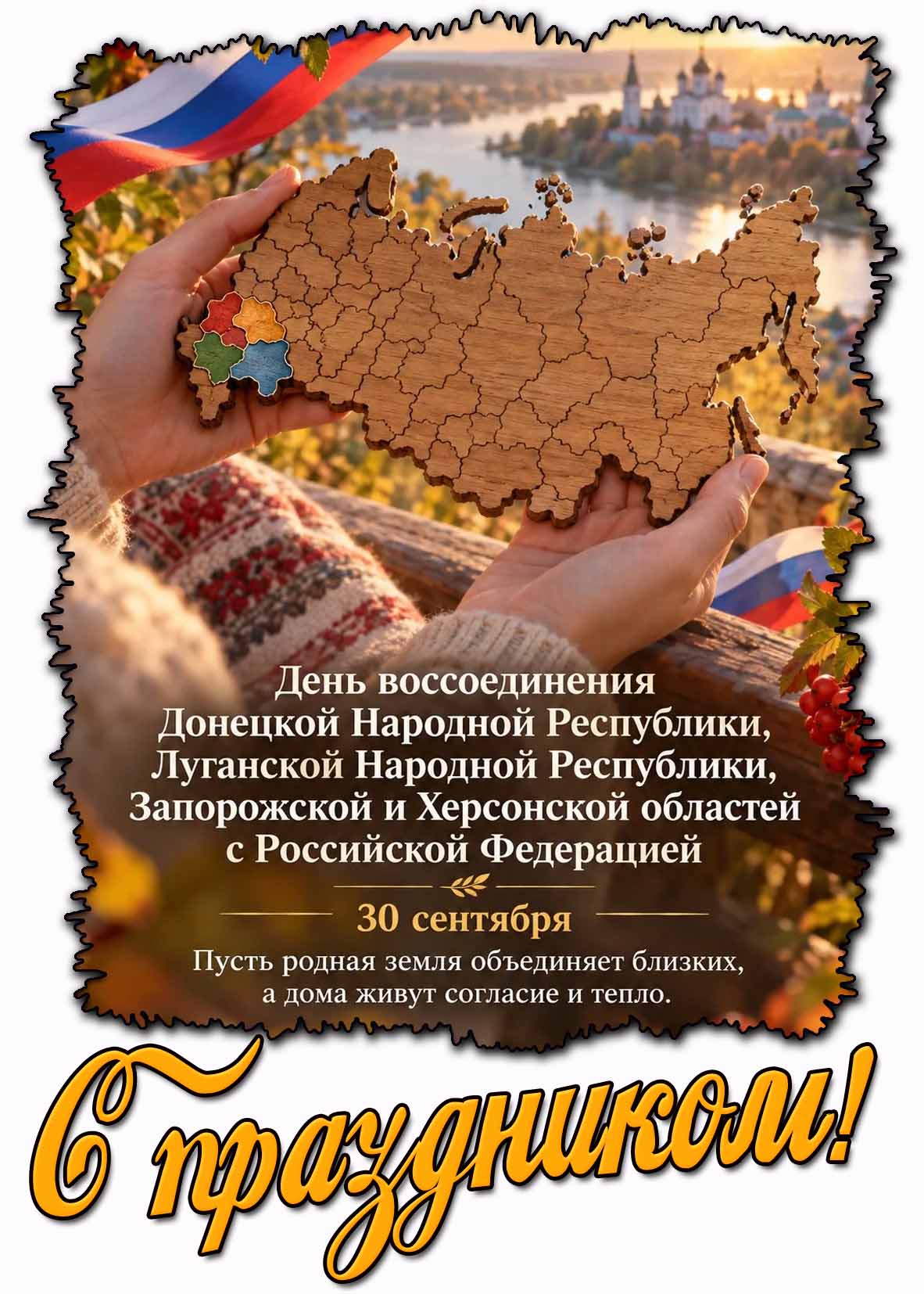 Картинка 30 сентября - день воссоединения Донецкой Народной Республики, Луганской Народной Республики, Запорожской и Херсонской областей с Российской Федерацией! С праздником!