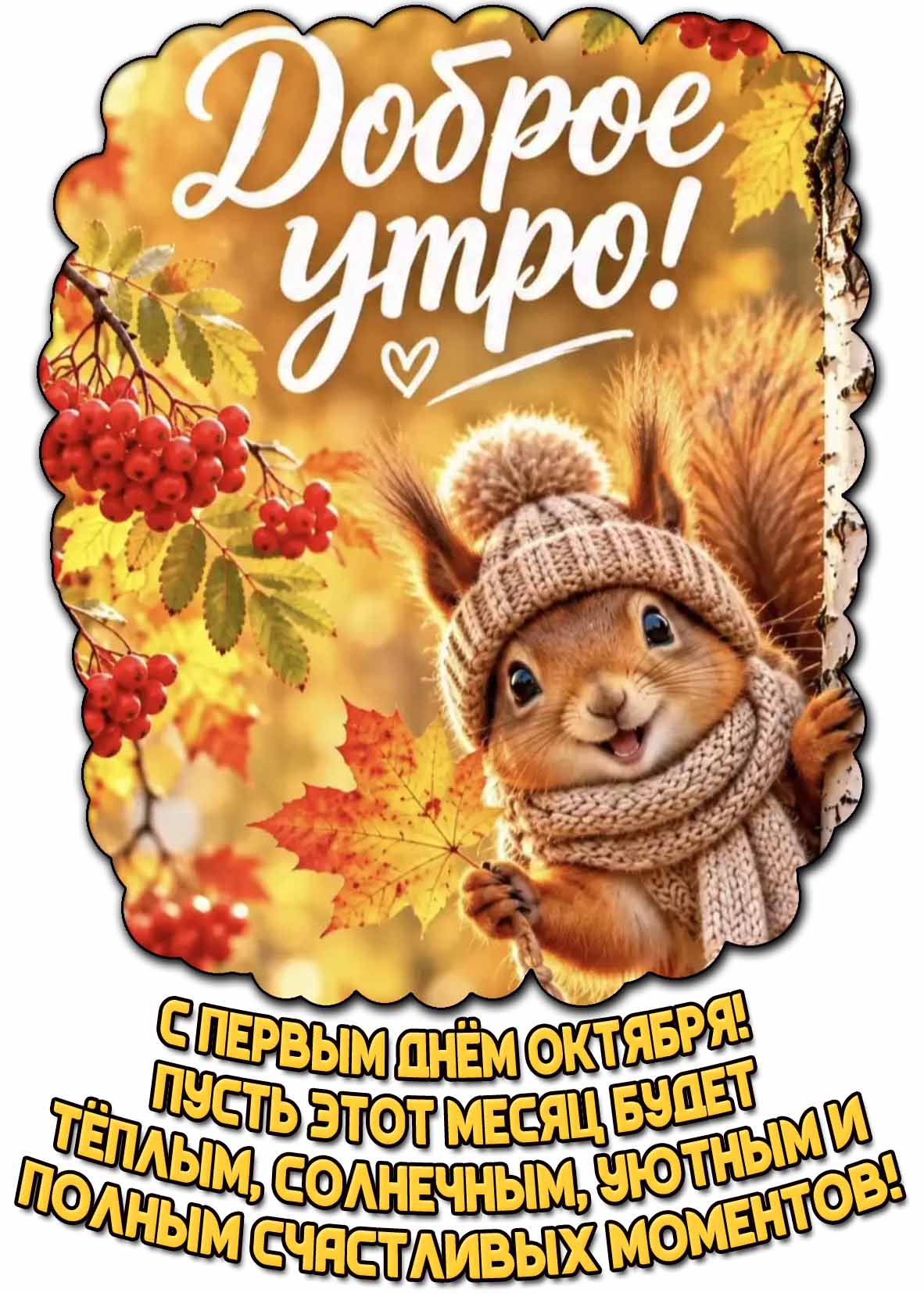 Картинка "Доброе утро! С первым днём октября! Пусть этот месяц будет тёплым, солнечным, уютным и полным счастливых моментов!"