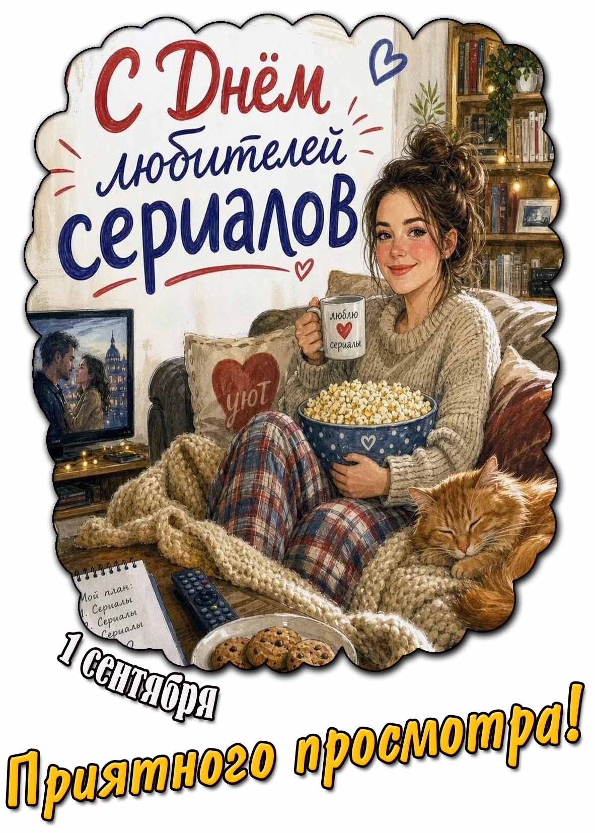 Картинка 1 сентября - с днём любителей сериалов! Приятного просмотра!