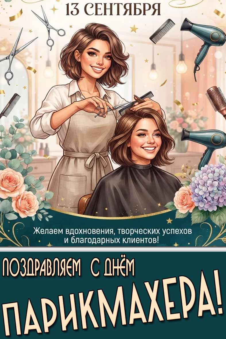 Картинка 13 сентября - поздравляем с днём парикмахера! Желаем вдохновения, творческих успехов и благодарных клиентов!