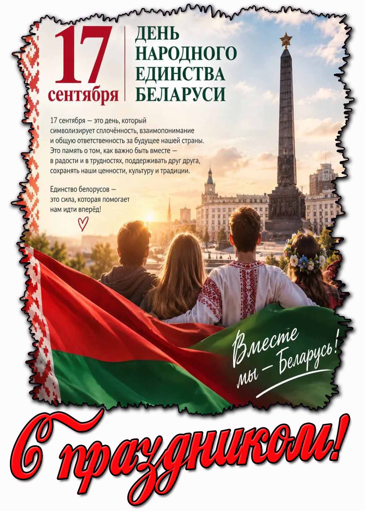 Картинка 17 сентября - день народного единства Беларуси! С праздником! Вместе - мы Беларусь!