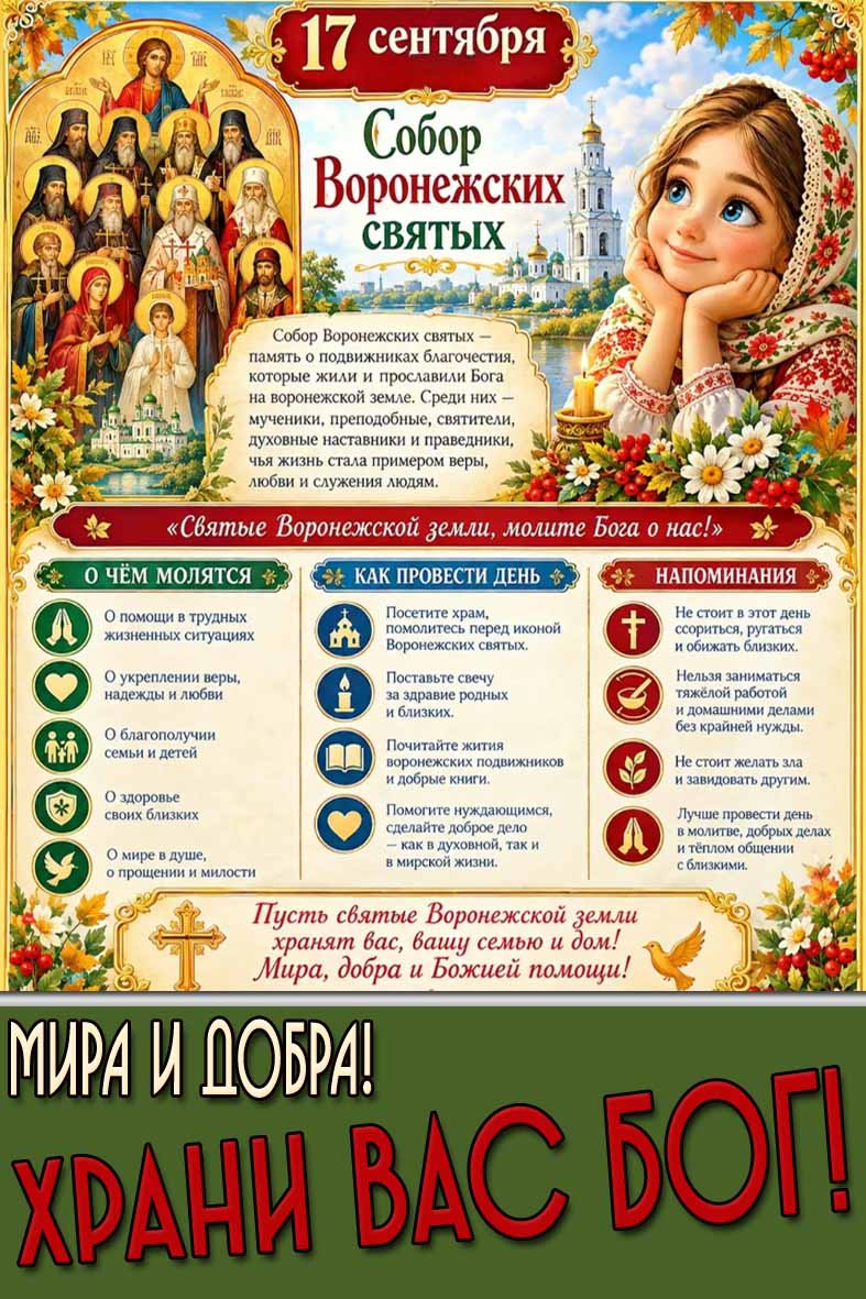 Картинка 17 сентября - Собор Воронежских святых! Мира и добра! Храни Вас Бог!