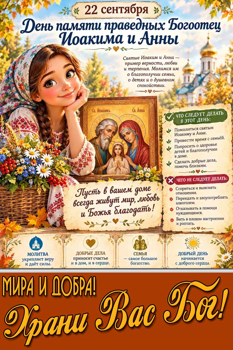 Картинка 22 сентября - день памяти праведных Богоотец Иоакима и Анны! Мира и добра! Храни Вас Бог!