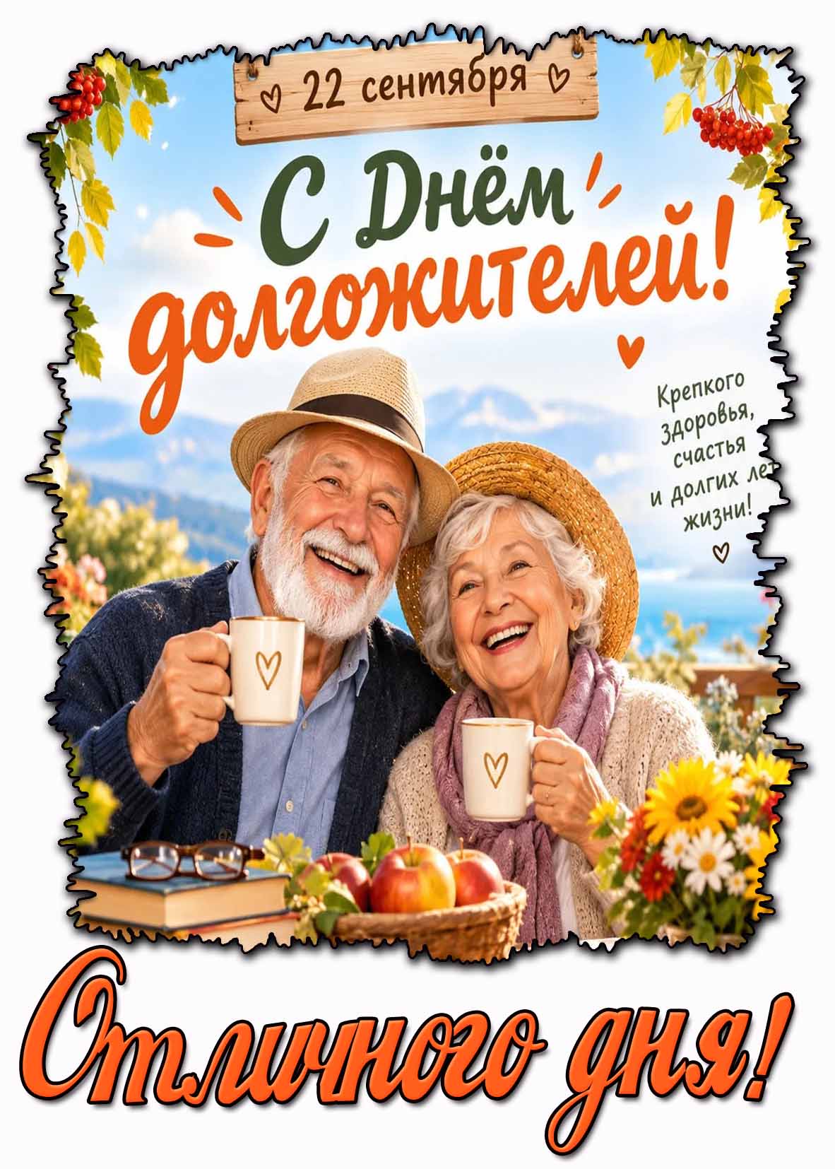 Картинка 22 сентября - с днём долгожителей! Крепкого здоровья, счастья и долгих лет жизни! Отличного дня!