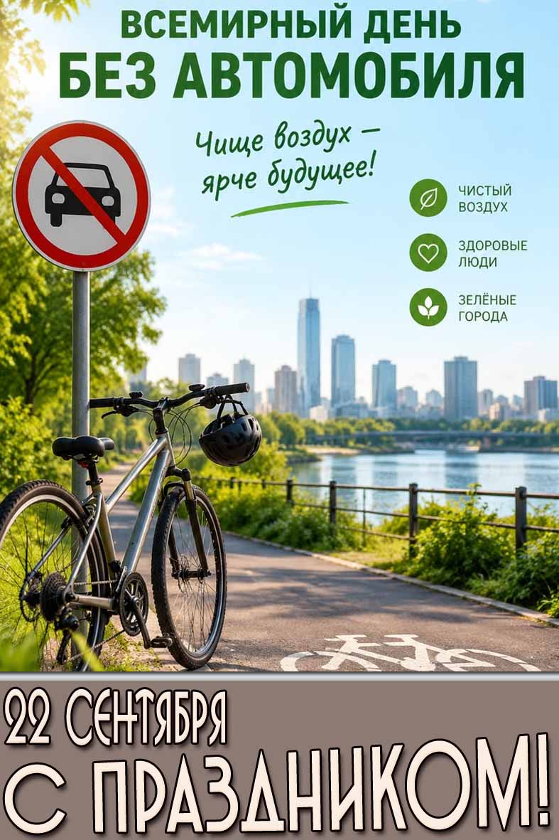 Картинка 22 сентября - Всемирный день без автомобиля! Чище воздух - ярче будущее! С праздником!