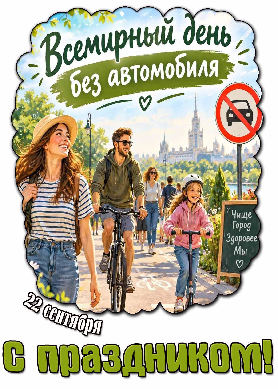 Картинка 22 сентября - всемирный день без автомобиля! С праздником!