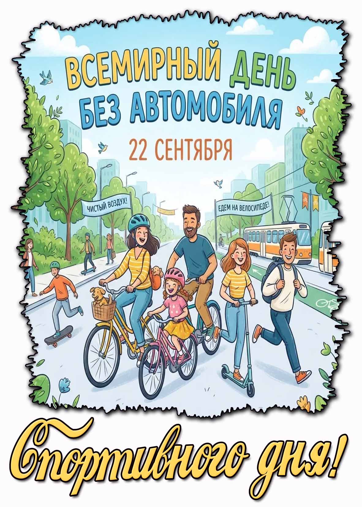 Картинка 22 сентября - всемирный день без автомобиля! Спортивного дня!