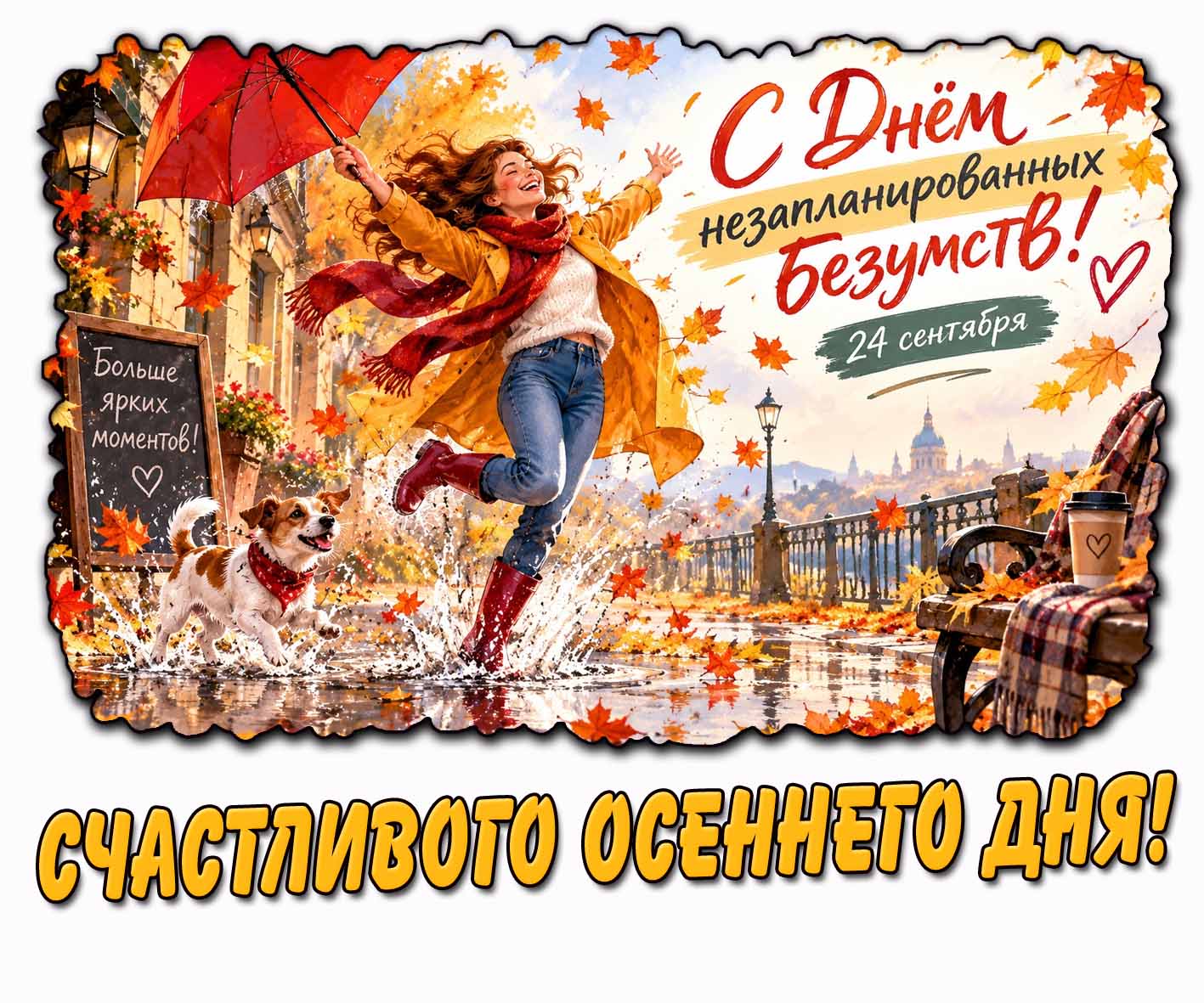 Картинка 24 сентября - с днём незапланированных безумств! Счаcтливого осеннего дня! Больше ярких моментов!