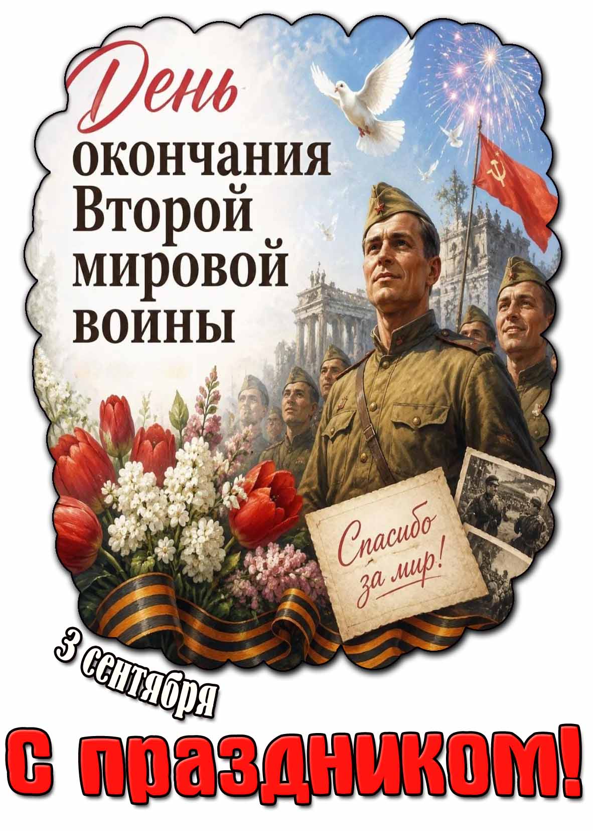 Картинка 3 сентября - день окончания Второй мировой войны! Спасибо за мир! С праздником!
