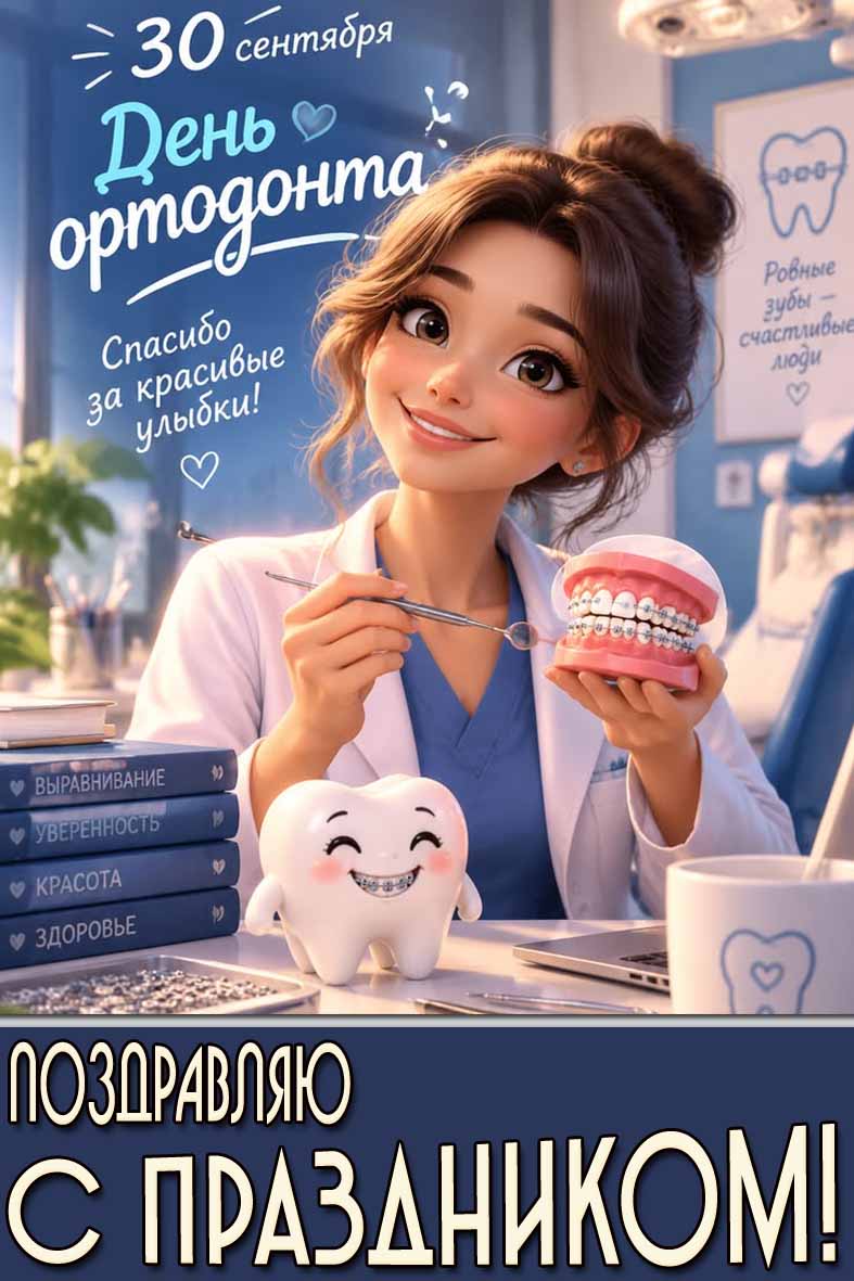 Картинка 30 сентября - день ортодонта! Спасибо за красивые улыбки! Поздравляю с праздником!