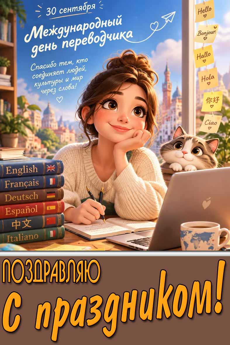 Картинка 30 сентября - Международный день переводчика! Спасибо тем, кто соединяет людей, культуры и мир через слова! Поздравляю с праздником!