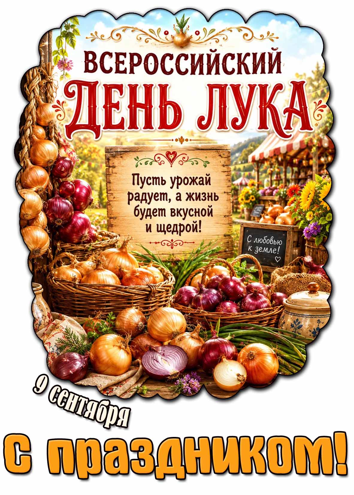 Картинка 9 сентября - Всероссийский день лука! Путь урожай радует, а жизнь будет вкусной и щедрой! С праздником!