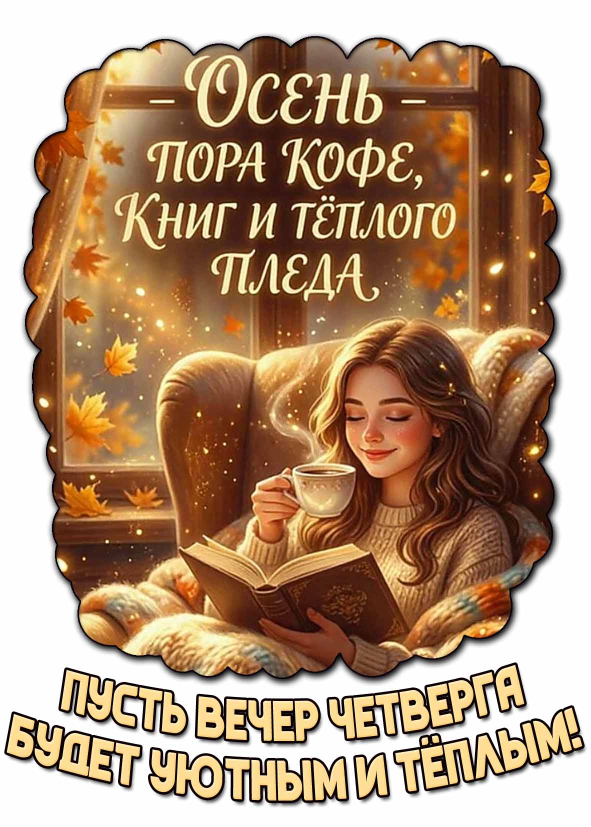 Картинка Пусть вечер четверга будет уютным и тёплым! Осень - пора кофе, книг и тёплого пледа!