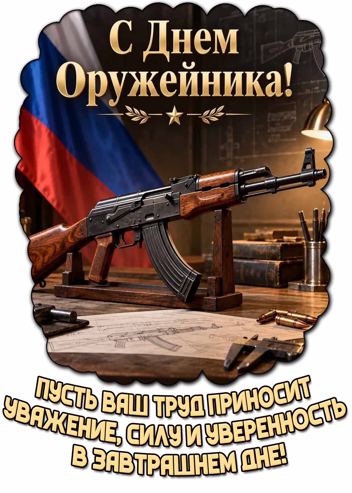 Картинка "С днём оружейника! Пусть ваш труд приносит уважение, силу и уверенность в завтрашнем дне!"