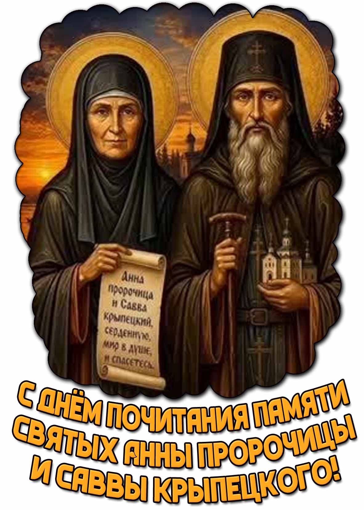 Картинка с днём почитания памяти святых Анны Пророчицы и Саввы Крыпецкого