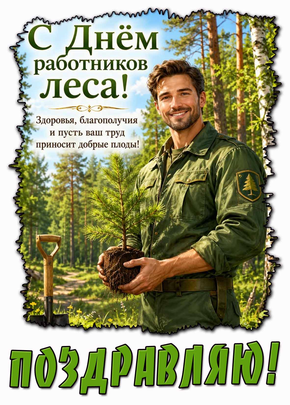 Картинка "С днём работников леса! Здоровья, благополучия и пусть ваш труд приносит добрые плоды! Поздравляю!"